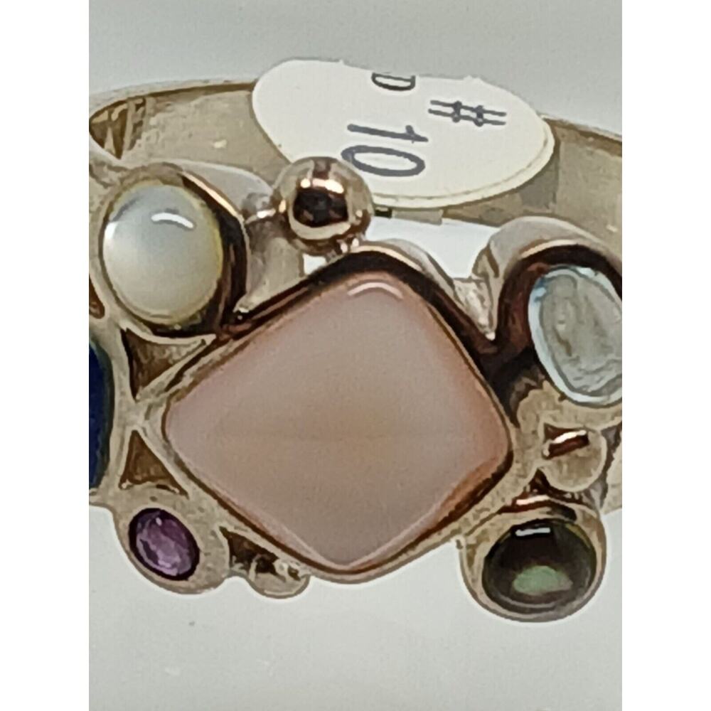 Vintage 1990's Sterling Silver Gemstone Ring Size 10 Lapis MOP Amethyst Topaz - Picture 13 of 13